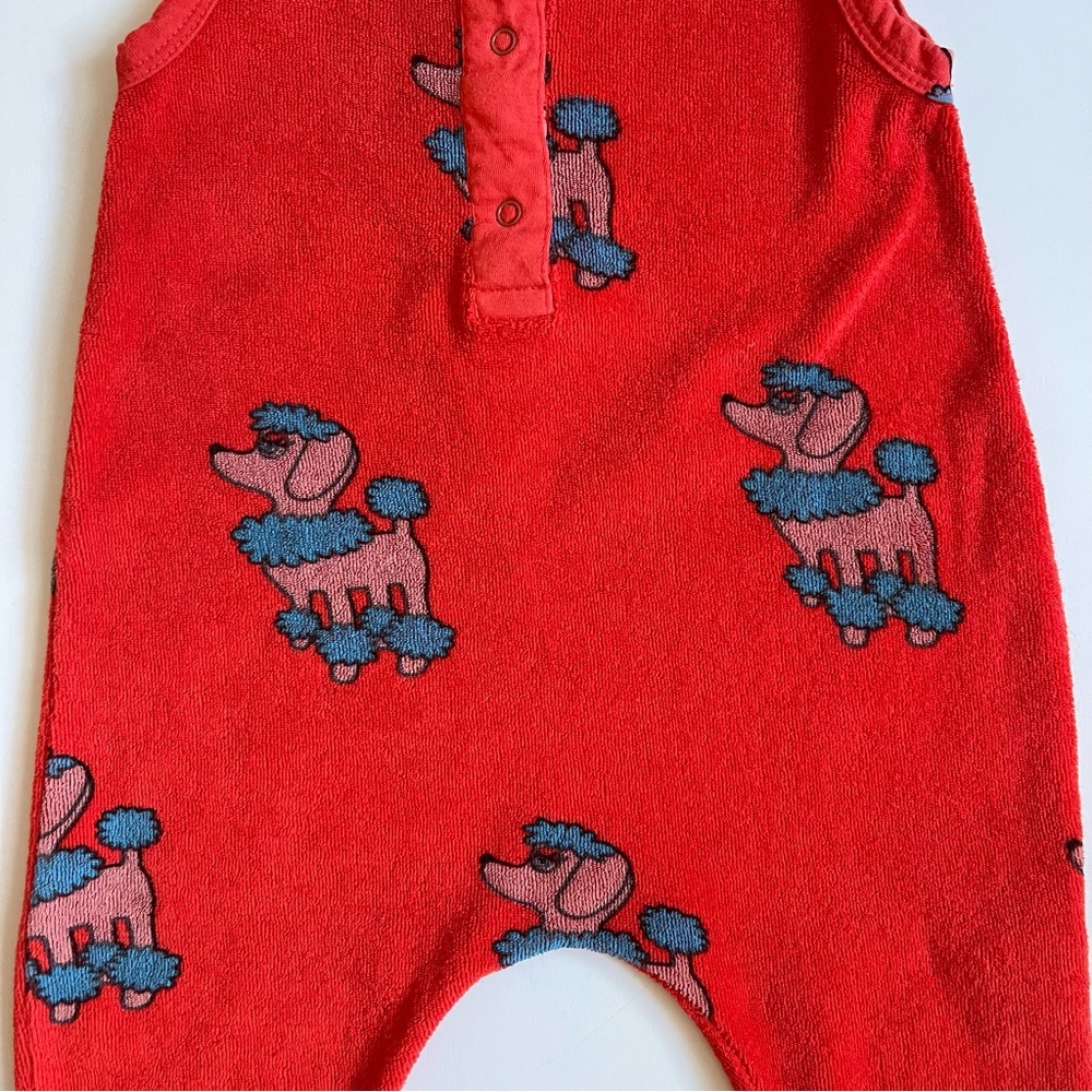 Hugo Loves Tiki Unisex Baby Red Terry Long Leg Romper - Poodle Print - 3-6M - Picture 6 of 14